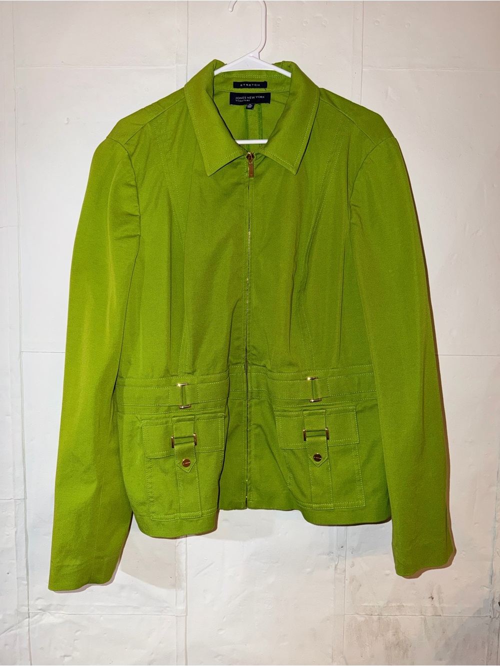 Jones New York Lime Green Zip-Front Utility Jacket